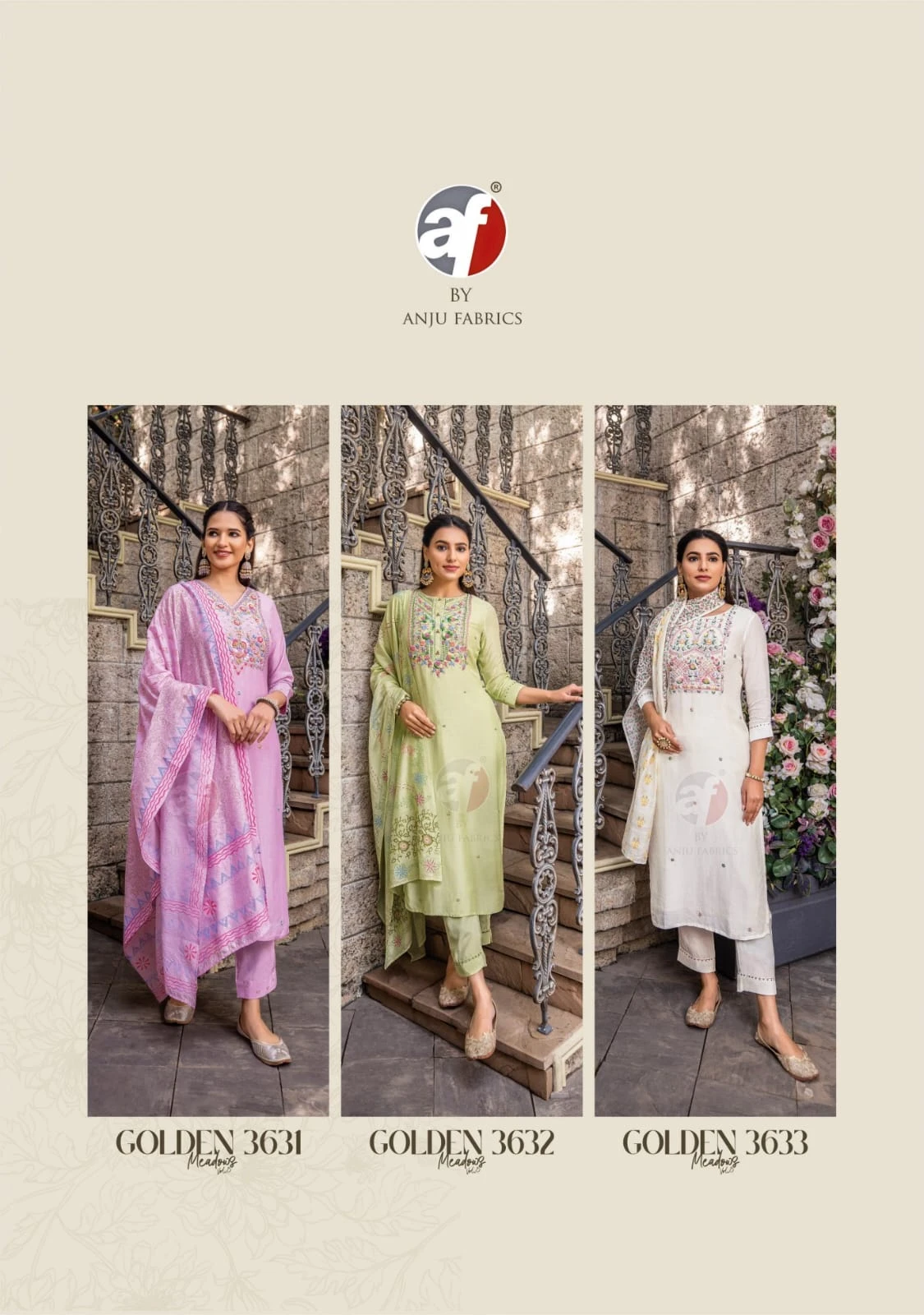 Anju Fabric Golden Meadows Vol 3 Pure Muslin Wholesale Fancy Readymade Salwar Suit Catalog — Wholesale Salwar Suits, Anju fabric wholesale from Surat - Gallery Image 4